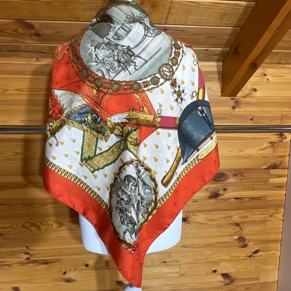 •Hermes Vintage  Jacquard Scarf RARE Napoleon Ledoux Hand Rolled Hem 35”x34” - Picture 1 of 15